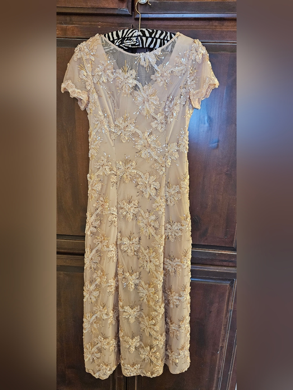 Alex Evenings Gold Embellished Floral Evening Dress